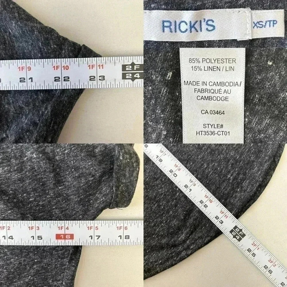 Ricki’s Linen Blend T-Shirt Loose Fit V Neck Short Sleeves Charcoal Grey Side XS - Picture 13 of 16